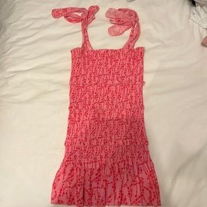 Smocked pink mini dress